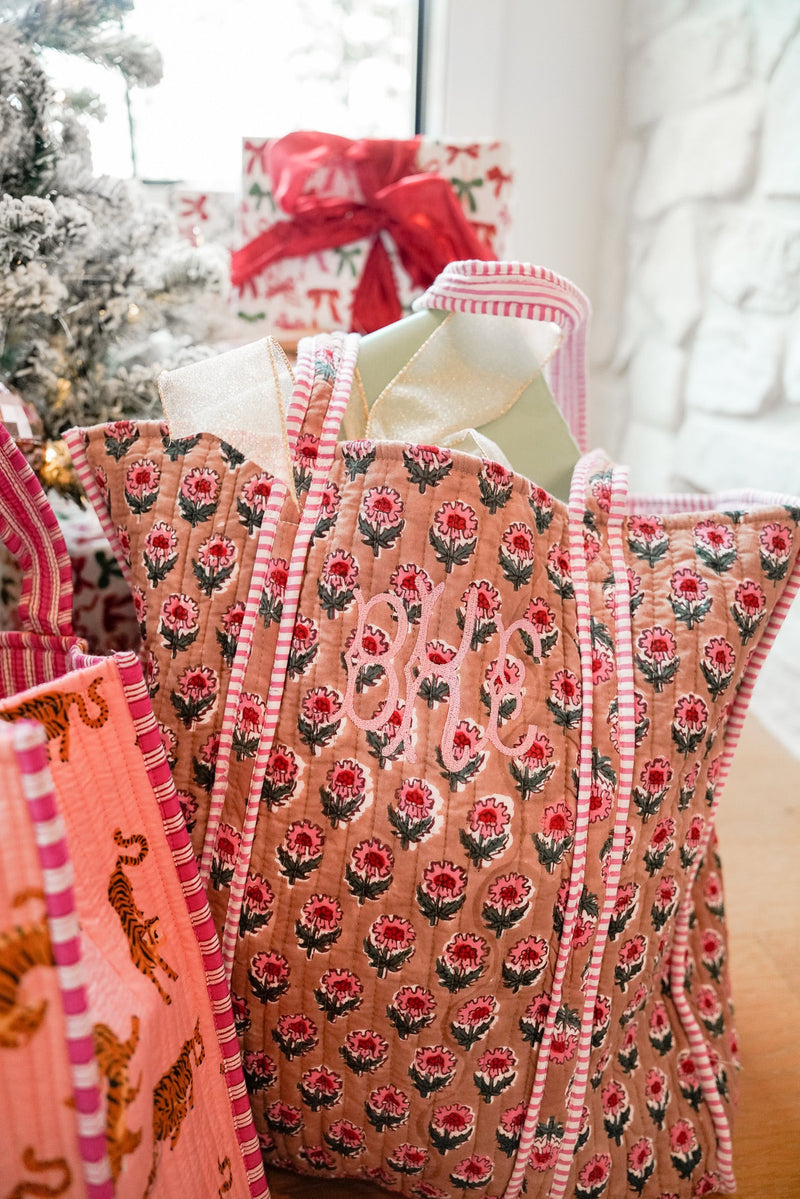 Quilted Block-Print Tote Bag