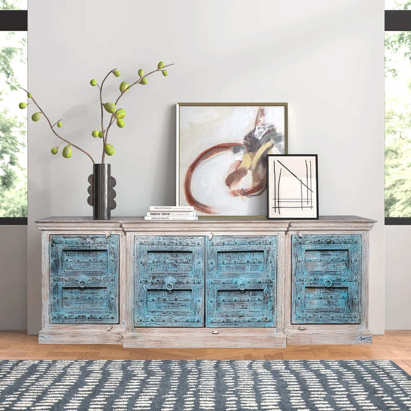 1900s Antique Door Repurposed 105" Long Sideboard Credenza