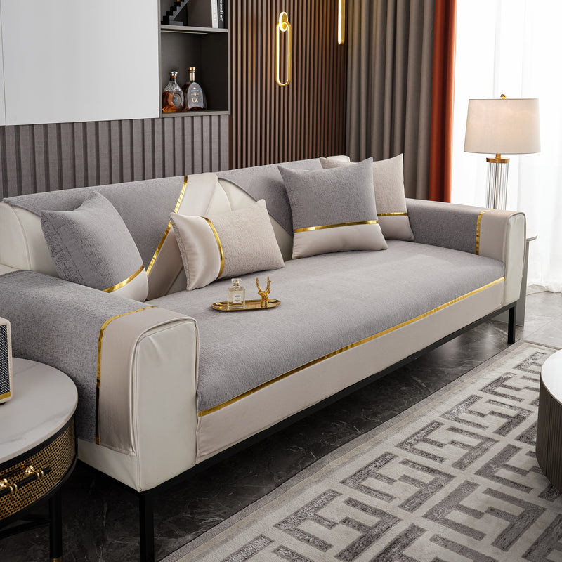 Luxury Leather Couch Protectors with Chenille Sofa Towel Covers, Non-Slip and Washable, Modular Couch Covers
