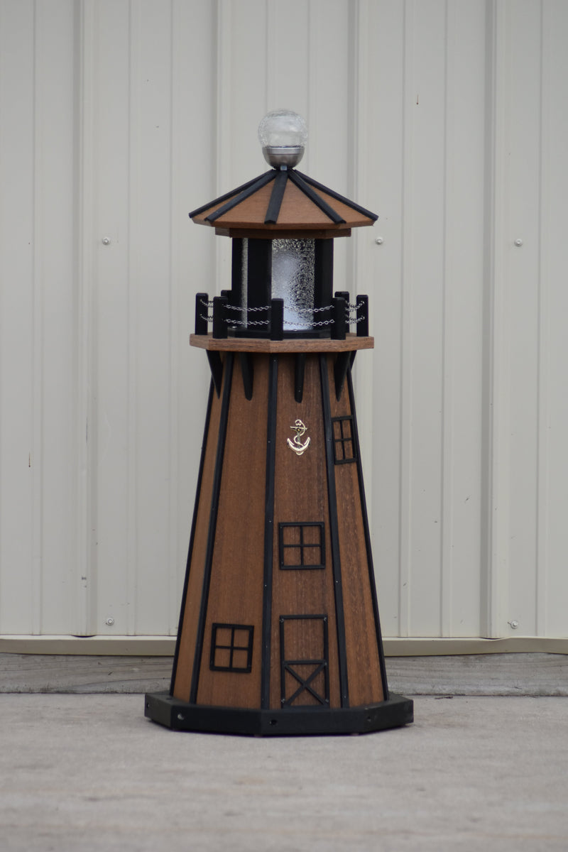 39" Octagon, Solar and Electric Powered  Poly, Lawn Lighthouse, Mahogany/black trim