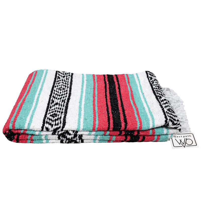 Seafoam Green & Coral Mexican Falsa Blanket