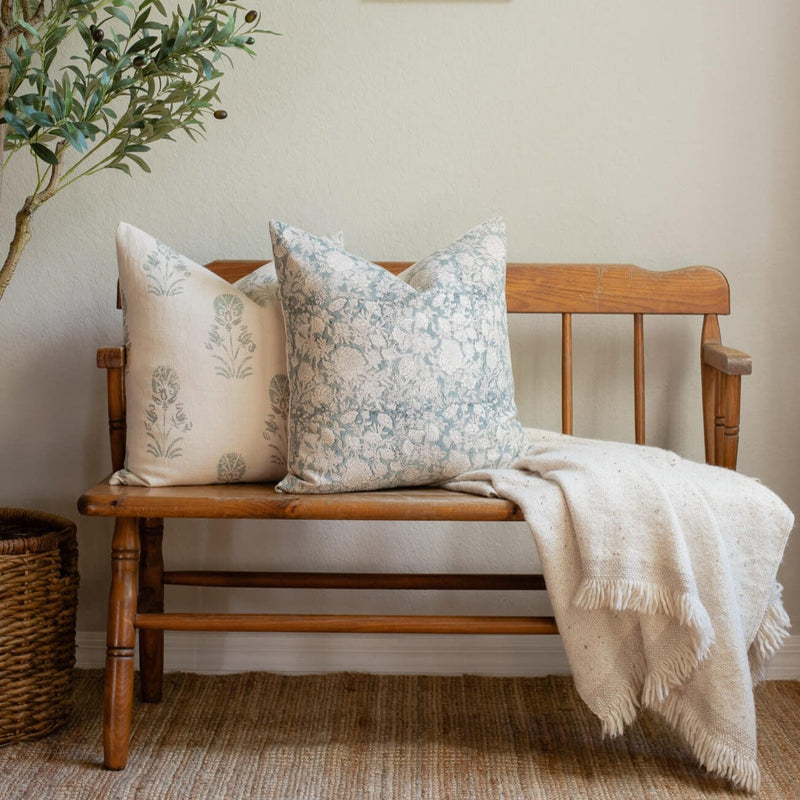 Chloe Floral Block Printed Pillow Cover | Blue