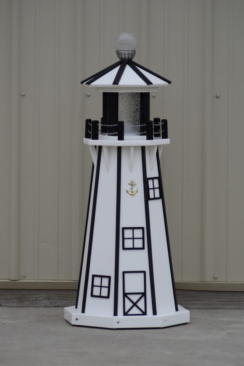 39" Octagon, Solar and Electric Powered  Poly, Lawn Lighthouse, White/ Black Trim