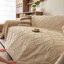 Soft Chenille Sofa Throw Cover, Raised Geometric Texture Furniture Protector Blanket