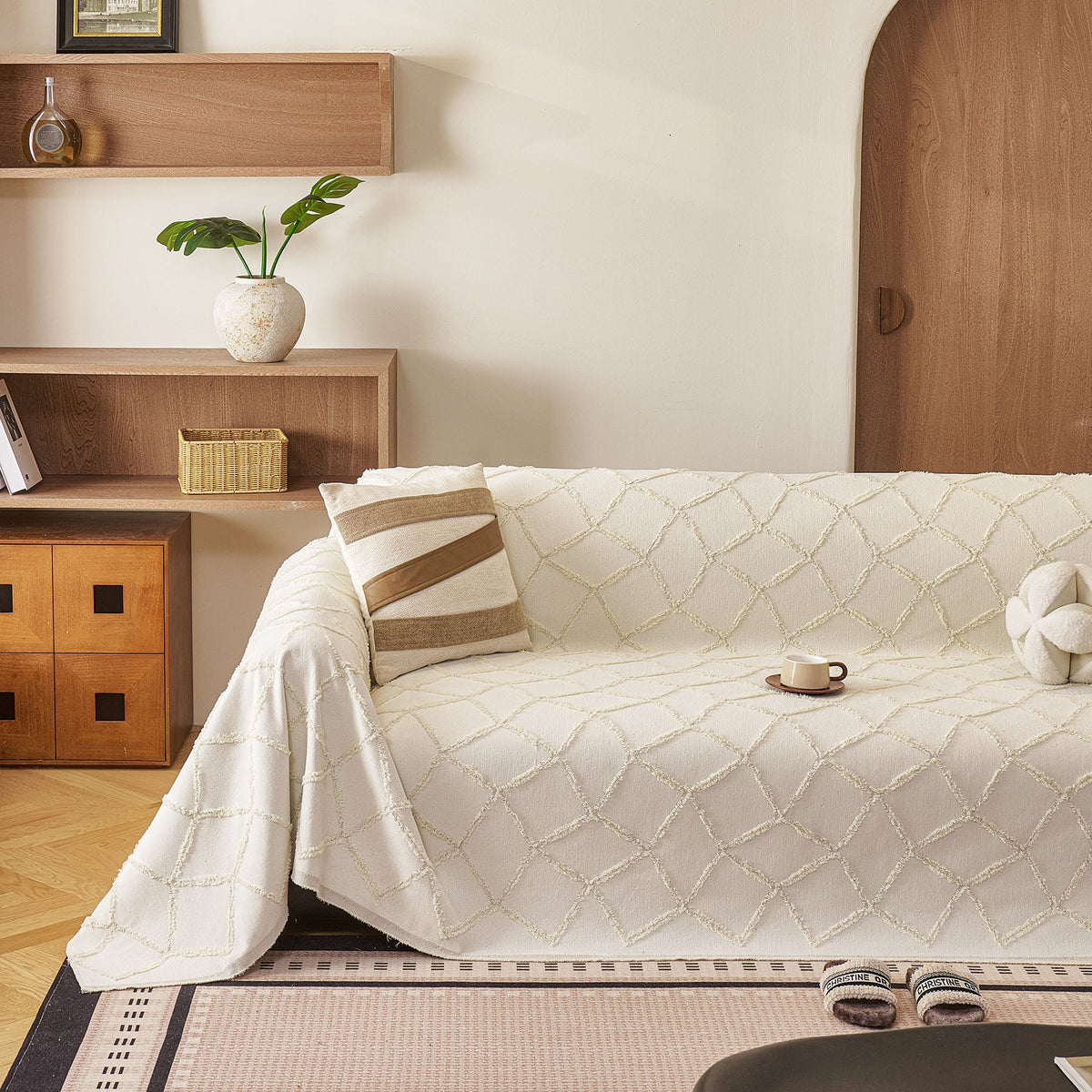 Soft Chenille Sofa Throw Cover, Raised Geometric Texture Furniture Protector Blanket, photo 23 of 44