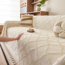 Soft Chenille Sofa Throw Cover, Raised Geometric Texture Furniture Protector Blanket