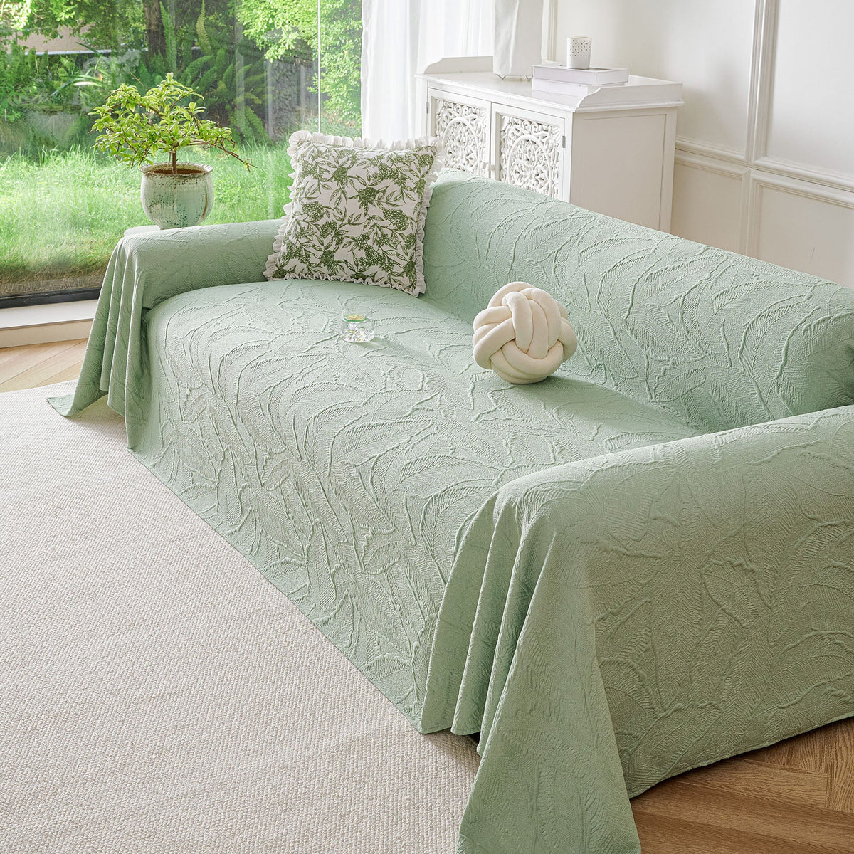 Embossed Leaf Pattern Sofa Cover Blanket for Couch, Soft Cooling Textured Couch Cover, photo 30 of 41
