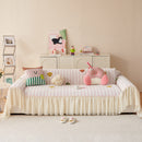 Cute Dotted Stripe Couch Protector, Non-Slip Washable Sofa Cover with Ruffled Skirt