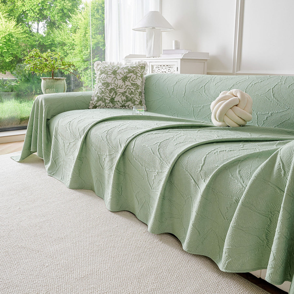 Embossed Leaf Pattern Sofa Cover Blanket for Couch, Soft Cooling Textured Couch Cover, photo 31 of 41