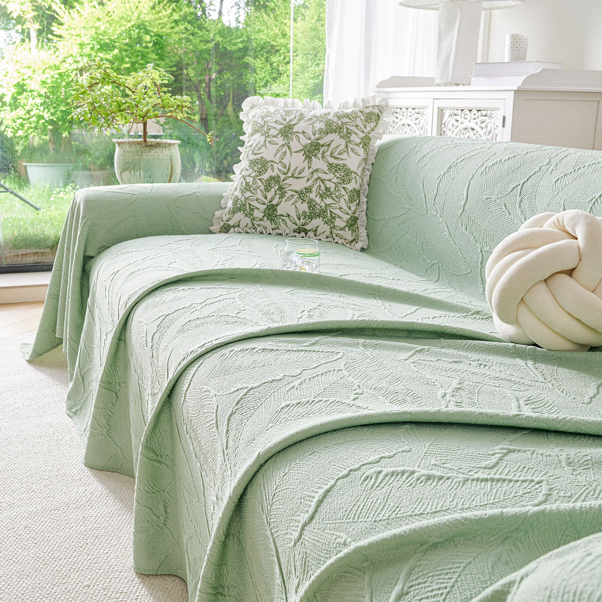 Embossed Leaf Pattern Sofa Cover Blanket for Couch, Soft Cooling Textured Couch Cover, photo 40 of 41