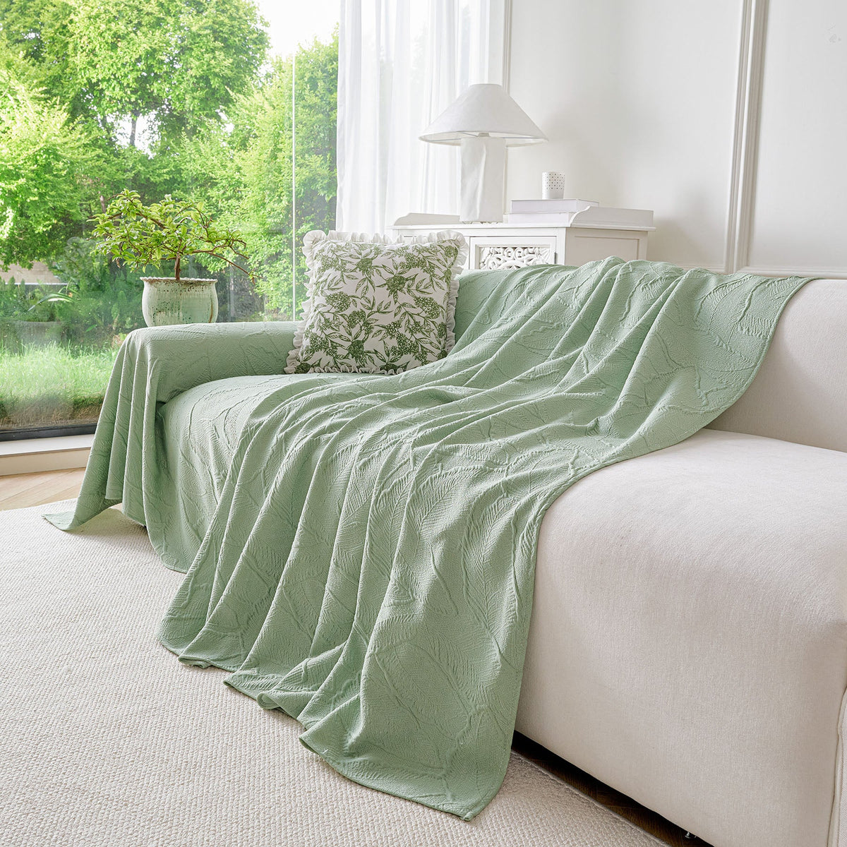 Embossed Leaf Pattern Sofa Cover Blanket for Couch, Soft Cooling Textured Couch Cover, photo 33 of 41