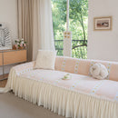 Daisy Striped Sofa Cover with Sheer Ruffle Skirt, Floral Soft Slipcover Blanket