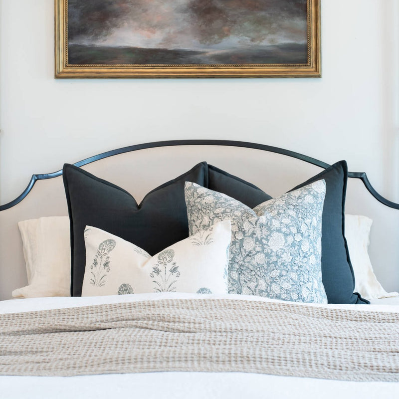 Chloe Floral Block Printed Pillow Cover | Blue