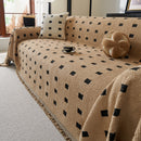 Sofa Throw Blanket with Woven Geometric Pattern & Tassels, Soft & Thick Couch Cover