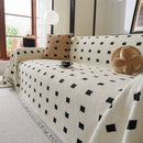 Sofa Throw Blanket with Woven Geometric Pattern & Tassels, Soft & Thick Couch Cover