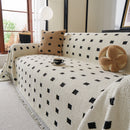 Sofa Throw Blanket with Woven Geometric Pattern & Tassels, Soft & Thick Couch Cover