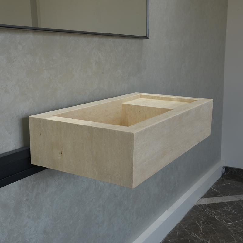 Handmade Travertine Bathroom Sink - Custom Carved Artisan Natural Stone Luxury Basin, photo 3 of 10
