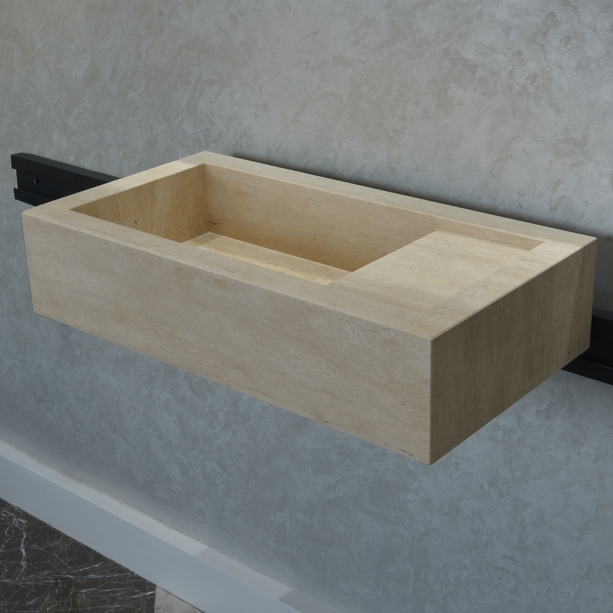 Handmade Travertine Bathroom Sink - Custom Carved Artisan Natural Stone Luxury Basin, photo 5 of 10