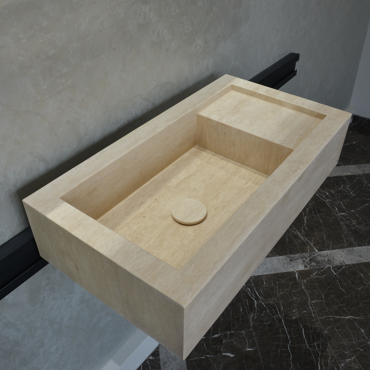 Handmade Travertine Bathroom Sink - Custom Carved Artisan Natural Stone Luxury Basin, photo 6 of 10