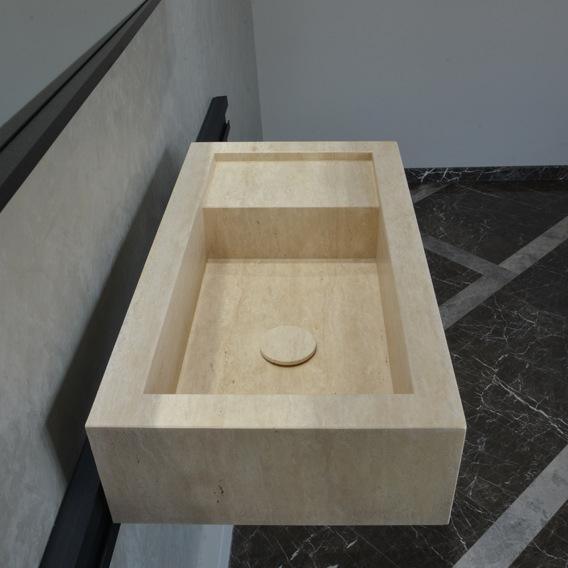 Handmade Travertine Bathroom Sink - Custom Carved Artisan Natural Stone Luxury Basin, photo 7 of 10