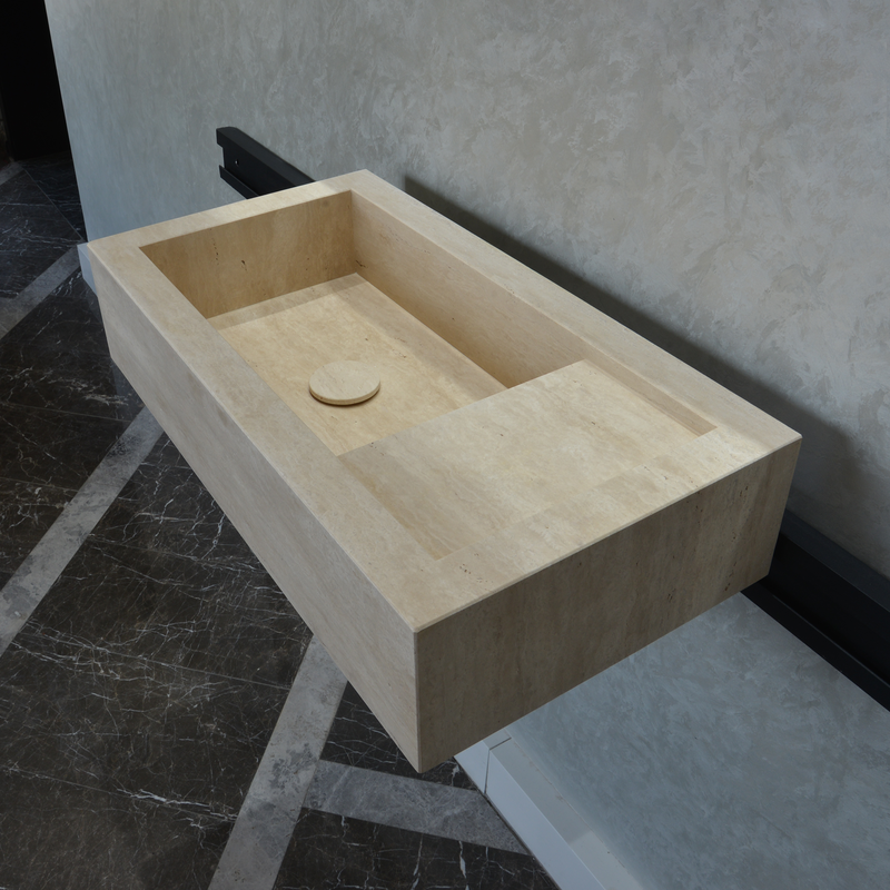 Handmade Travertine Bathroom Sink - Custom Carved Artisan Natural Stone Luxury Basin, photo 8 of 10