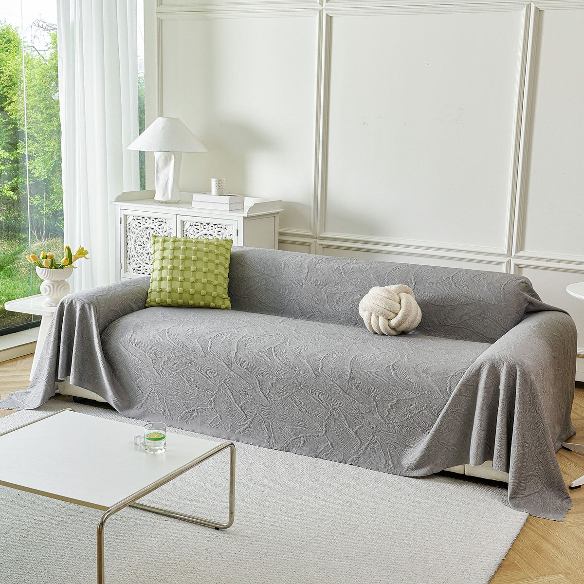 Embossed Leaf Pattern Sofa Cover Blanket for Couch, Soft Cooling Textured Couch Cover, photo 24 of 41