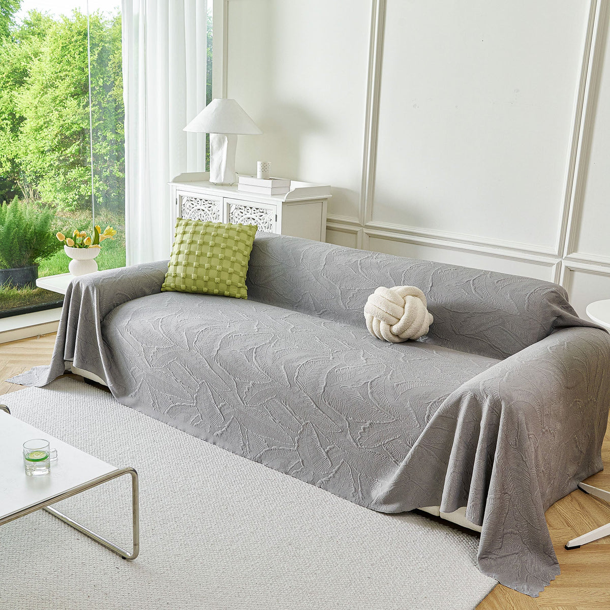 Embossed Leaf Pattern Sofa Cover Blanket for Couch, Soft Cooling Textured Couch Cover, photo 3 of 41