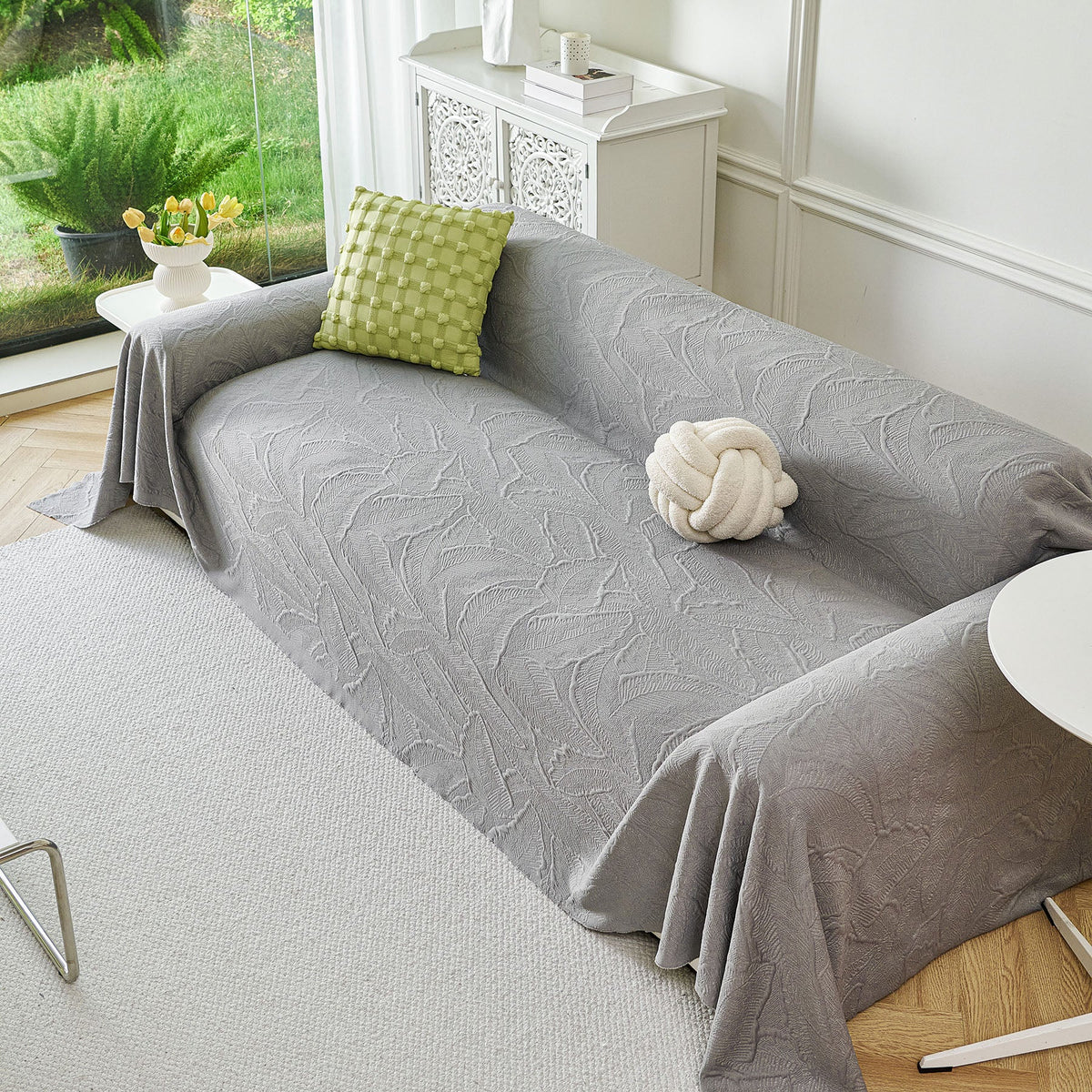 Embossed Leaf Pattern Sofa Cover Blanket for Couch, Soft Cooling Textured Couch Cover, photo 23 of 41