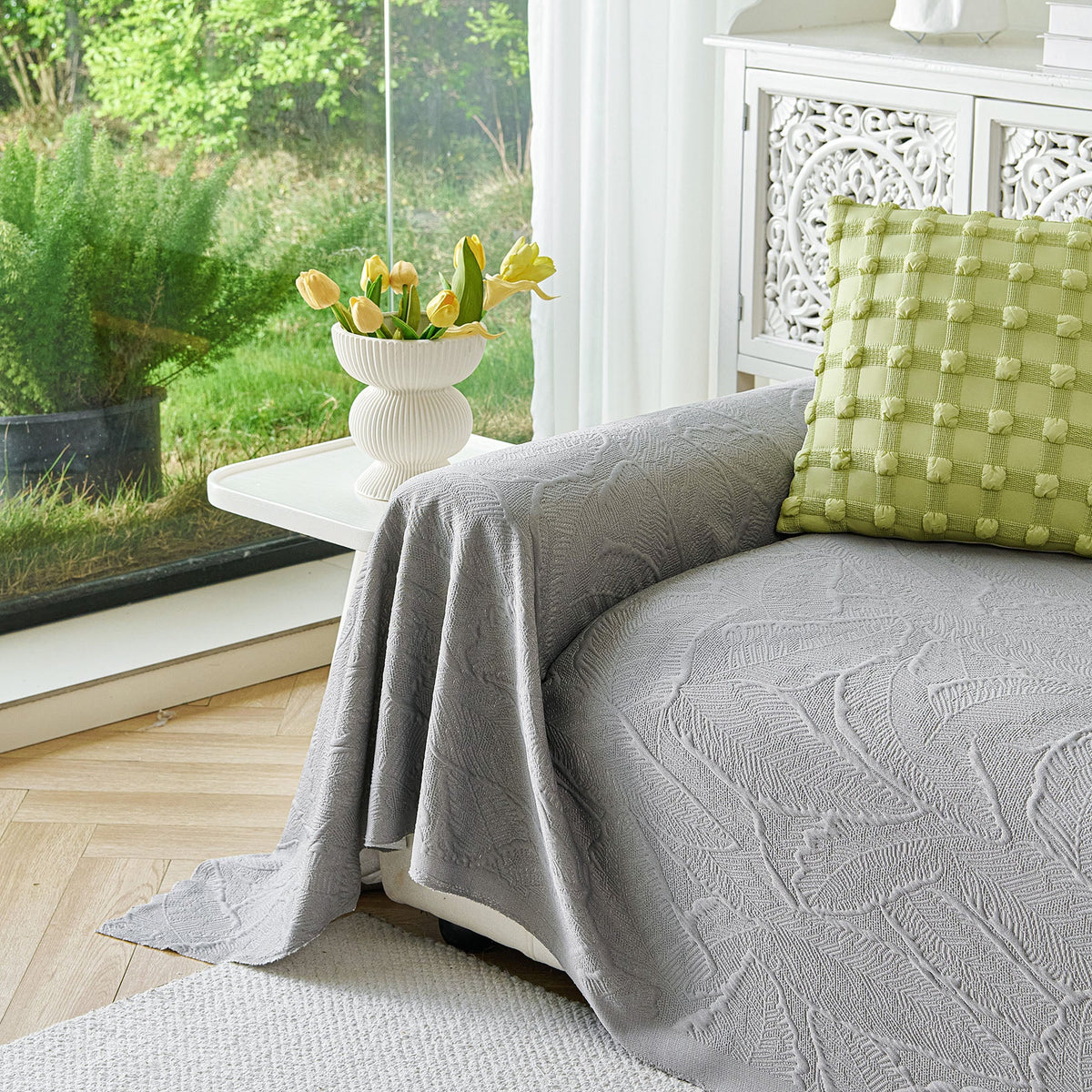Embossed Leaf Pattern Sofa Cover Blanket for Couch, Soft Cooling Textured Couch Cover, photo 4 of 41