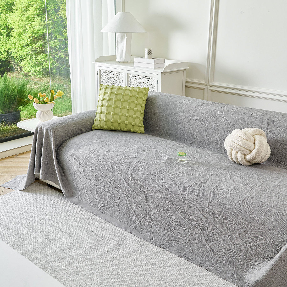 Embossed Leaf Pattern Sofa Cover Blanket for Couch, Soft Cooling Textured Couch Cover, photo 5 of 41
