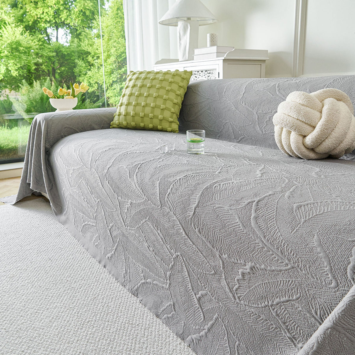 Embossed Leaf Pattern Sofa Cover Blanket for Couch, Soft Cooling Textured Couch Cover, photo 22 of 41