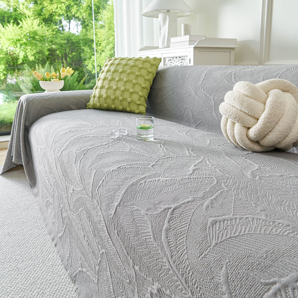 Embossed Leaf Pattern Sofa Cover Blanket for Couch, Soft Cooling Textured Couch Cover, photo 21 of 41
