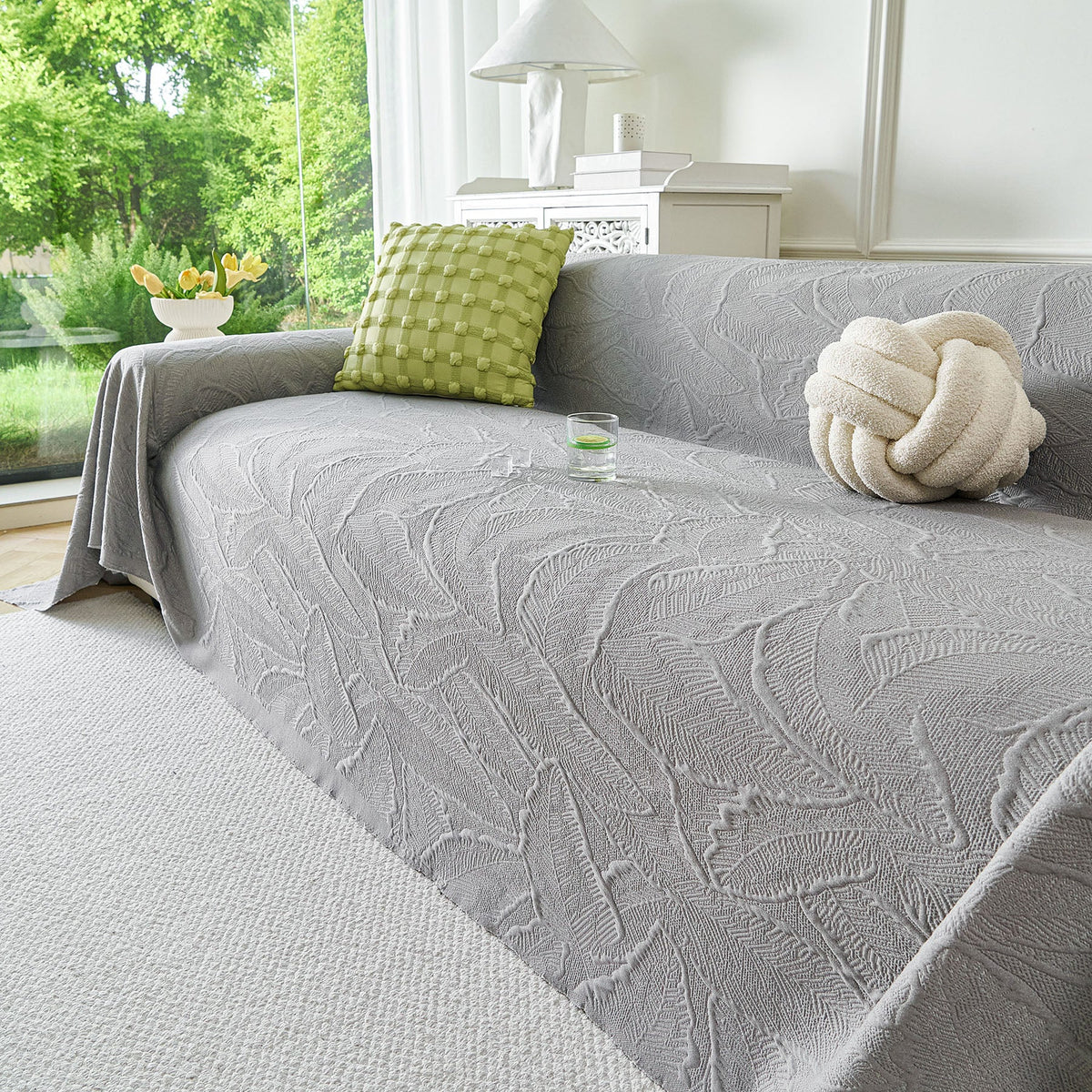 Embossed Leaf Pattern Sofa Cover Blanket for Couch, Soft Cooling Textured Couch Cover, photo 20 of 41