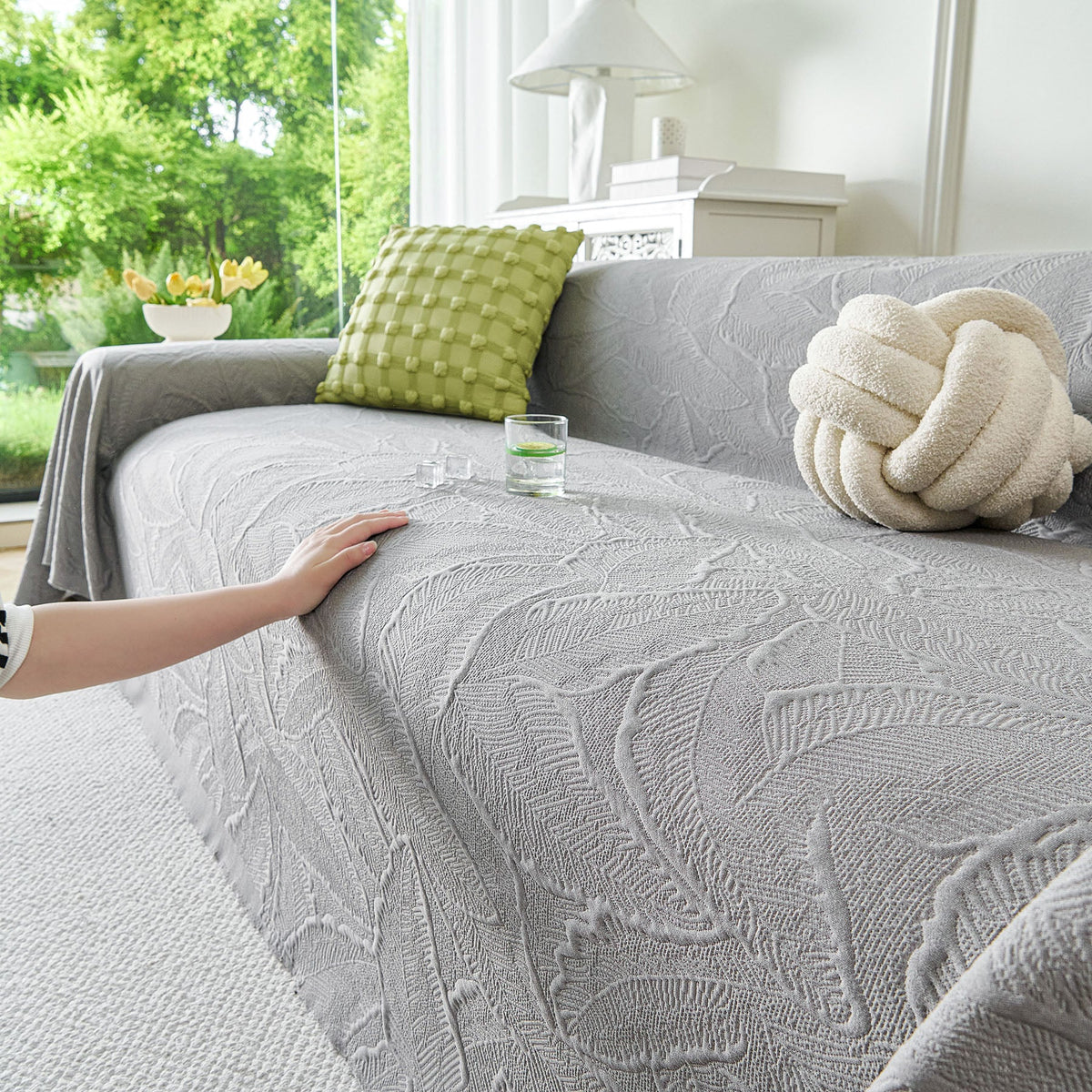 Embossed Leaf Pattern Sofa Cover Blanket for Couch, Soft Cooling Textured Couch Cover, photo 19 of 41