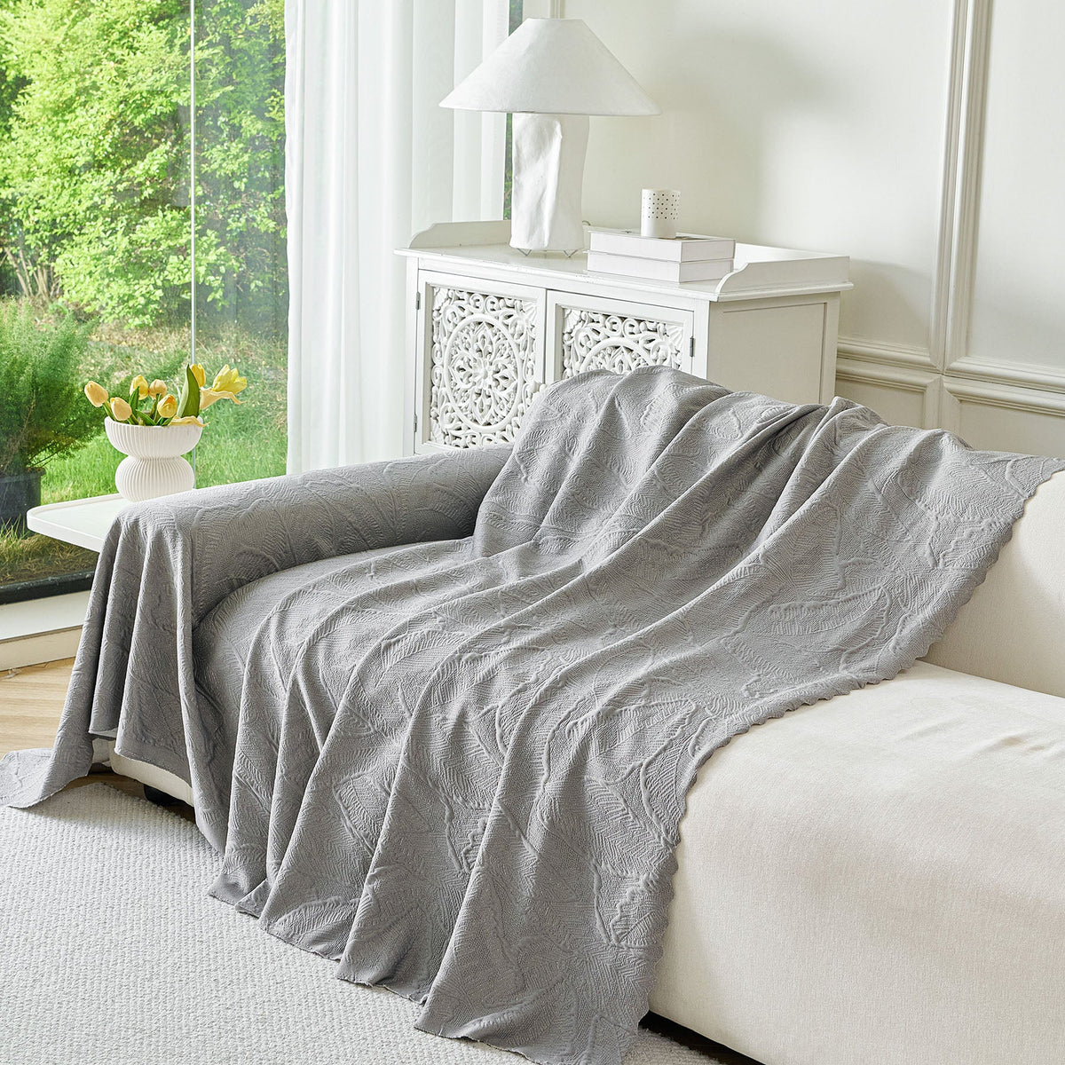 Embossed Leaf Pattern Sofa Cover Blanket for Couch, Soft Cooling Textured Couch Cover, photo 11 of 41