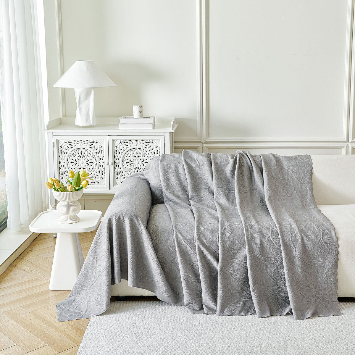 Embossed Leaf Pattern Sofa Cover Blanket for Couch, Soft Cooling Textured Couch Cover, photo 10 of 41