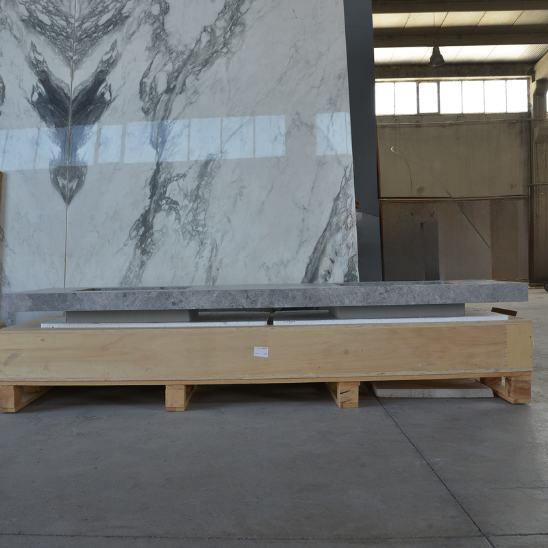 Handcrafted Tundra Grey Marble Double Sink Custom Luxury Spa Master Bathroom Vanity, photo 10 of 10