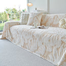 Plush Faux Fur Warm Sofa Cover with Waves Jacquard Textured Throw Blankets for Couch