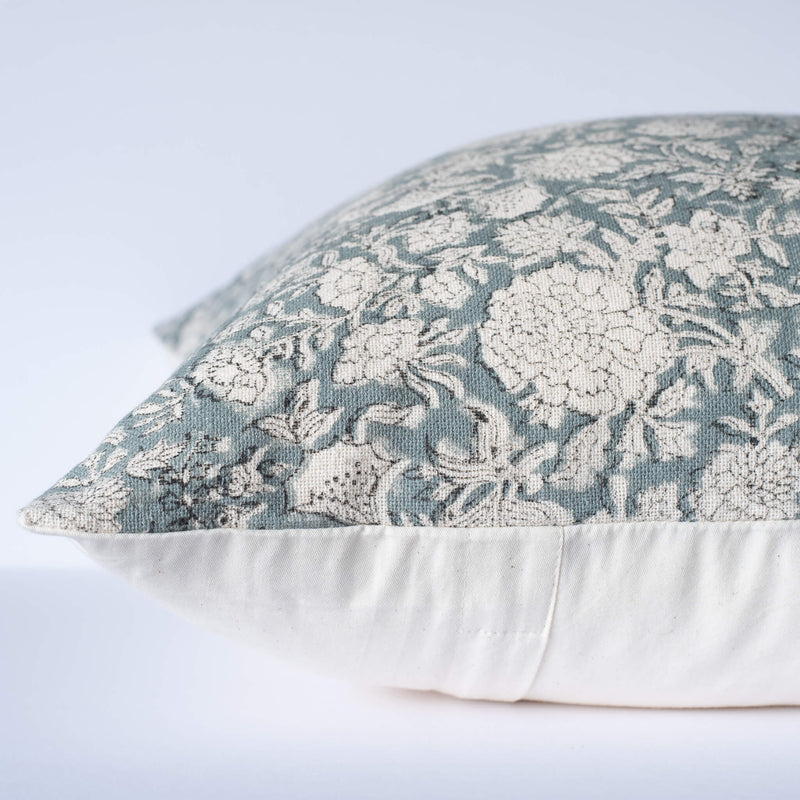 Chloe Floral Block Printed Pillow Cover | Blue