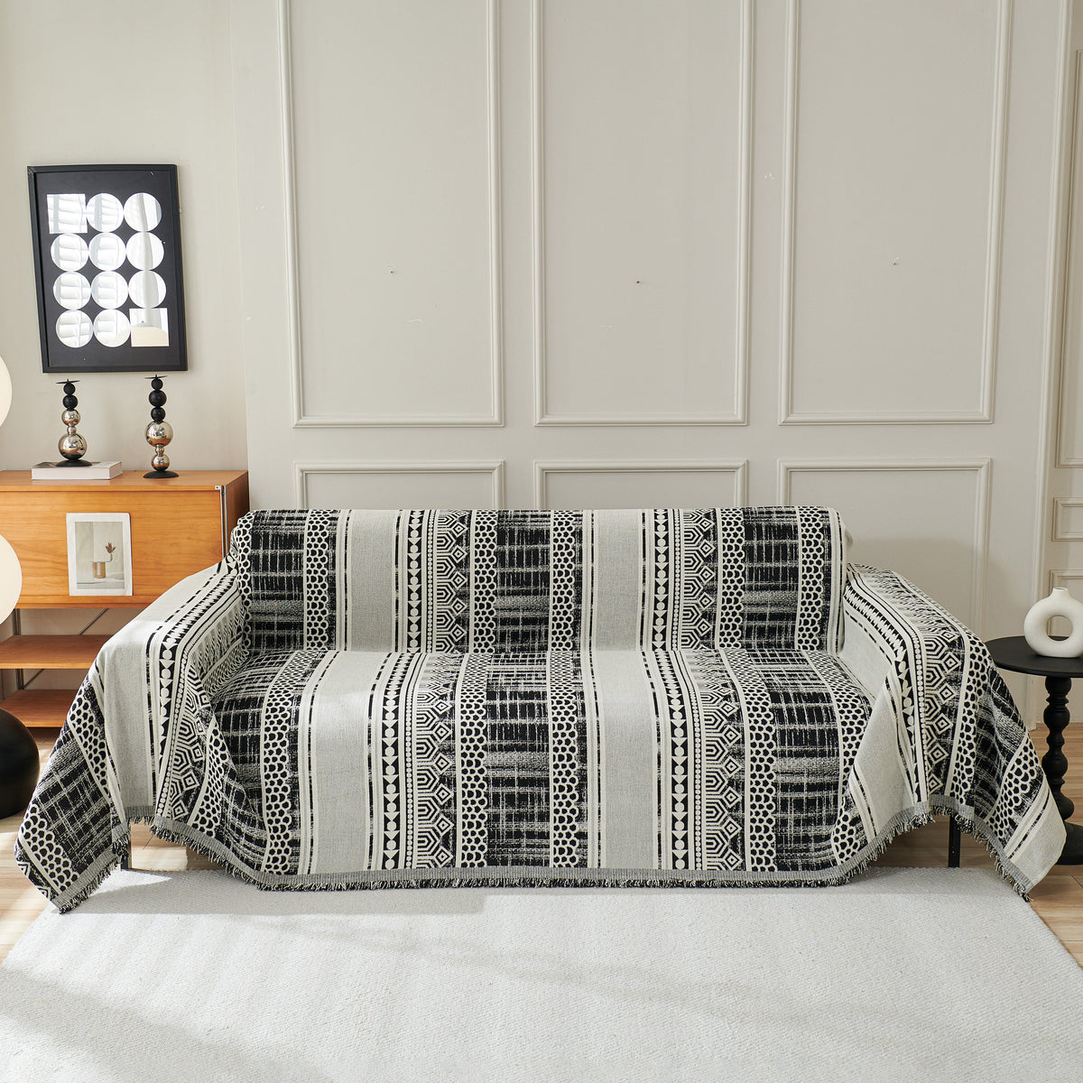 Chenille Sofa Cover Throw Blanket, Boho Geometric Scratch Proof Couch Protector, photo 2 of 40