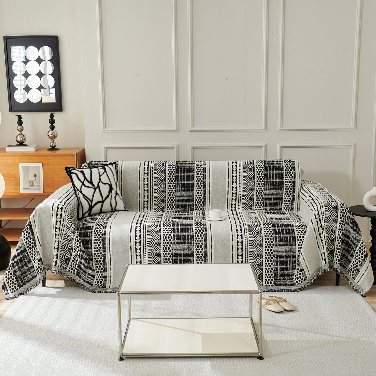 Chenille Sofa Cover Throw Blanket, Boho Geometric Scratch Proof Couch Protector, photo 23 of 40