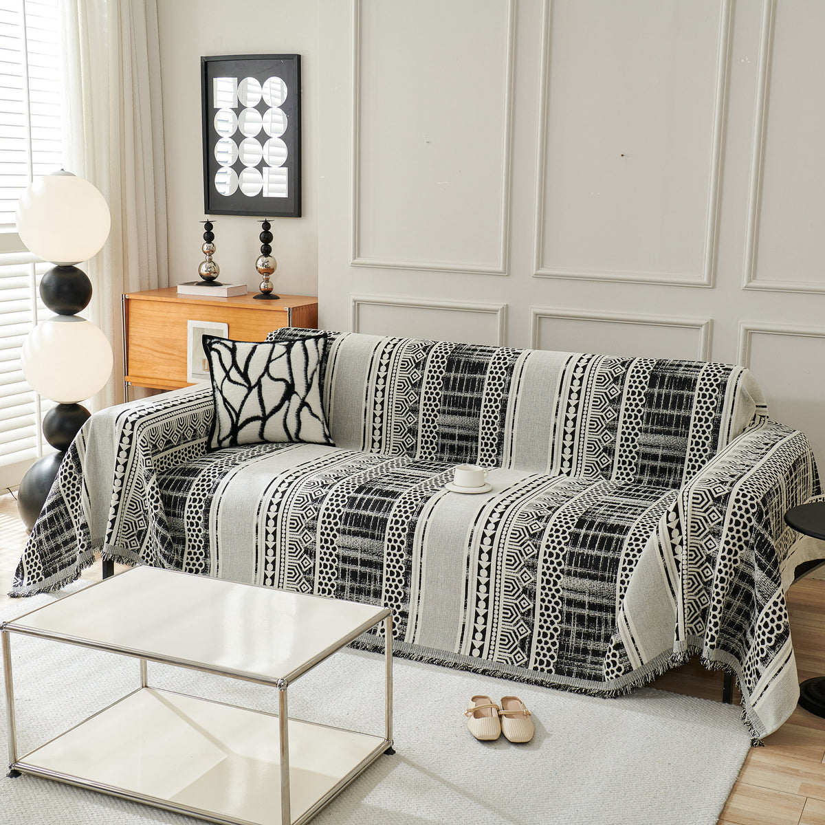 Chenille Sofa Cover Throw Blanket, Boho Geometric Scratch Proof Couch Protector, photo 24 of 40
