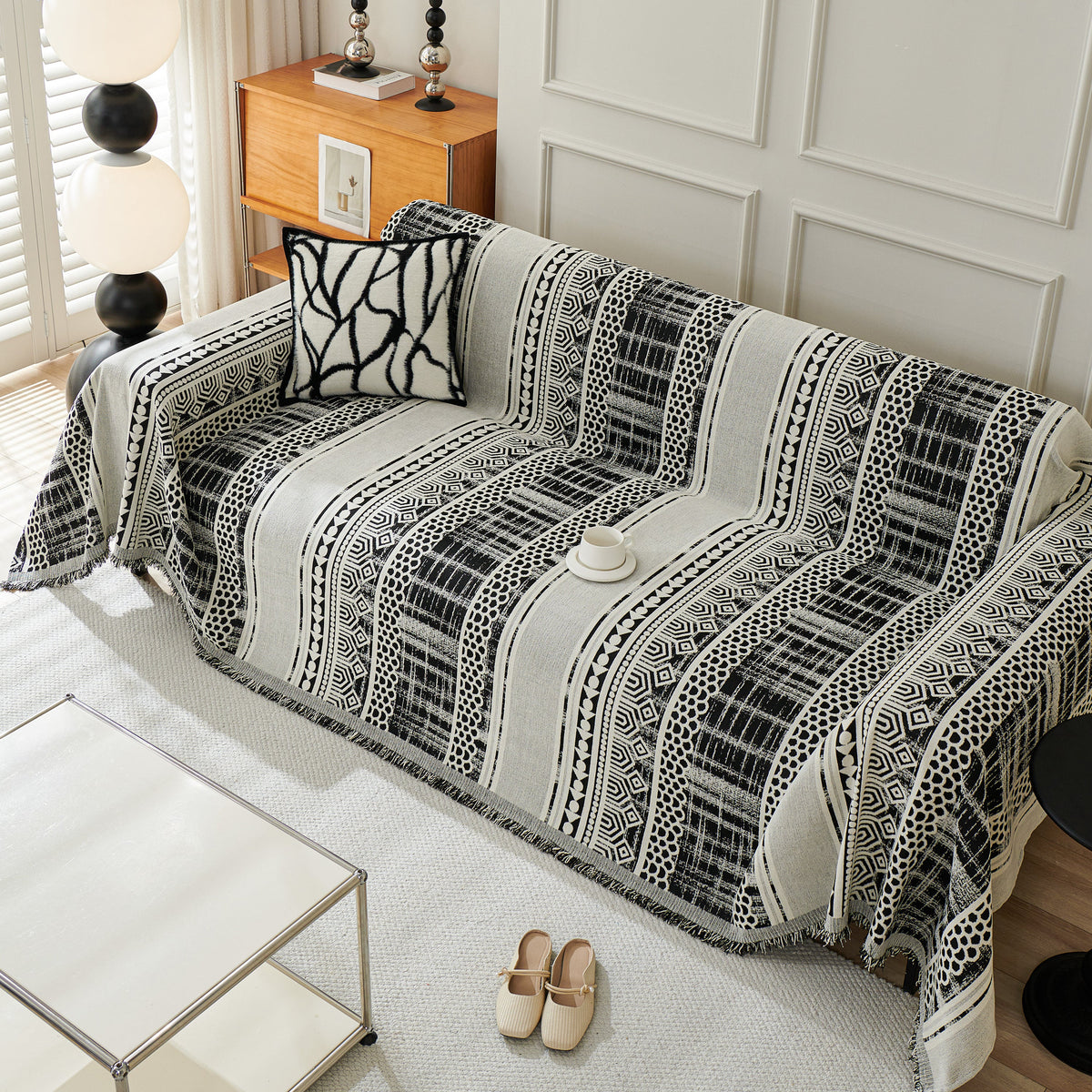 Chenille Sofa Cover Throw Blanket, Boho Geometric Scratch Proof Couch Protector, photo 25 of 40