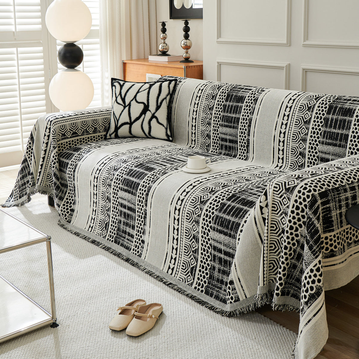 Chenille Sofa Cover Throw Blanket, Boho Geometric Scratch Proof Couch Protector, photo 7 of 40