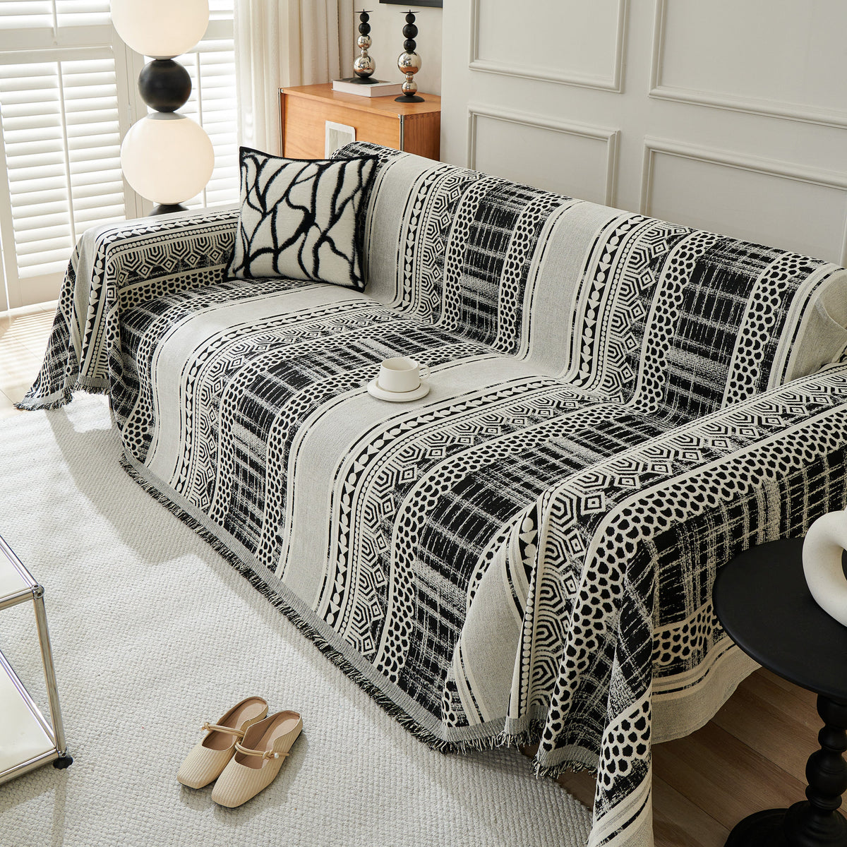 Chenille Sofa Cover Throw Blanket, Boho Geometric Scratch Proof Couch Protector, photo 26 of 40