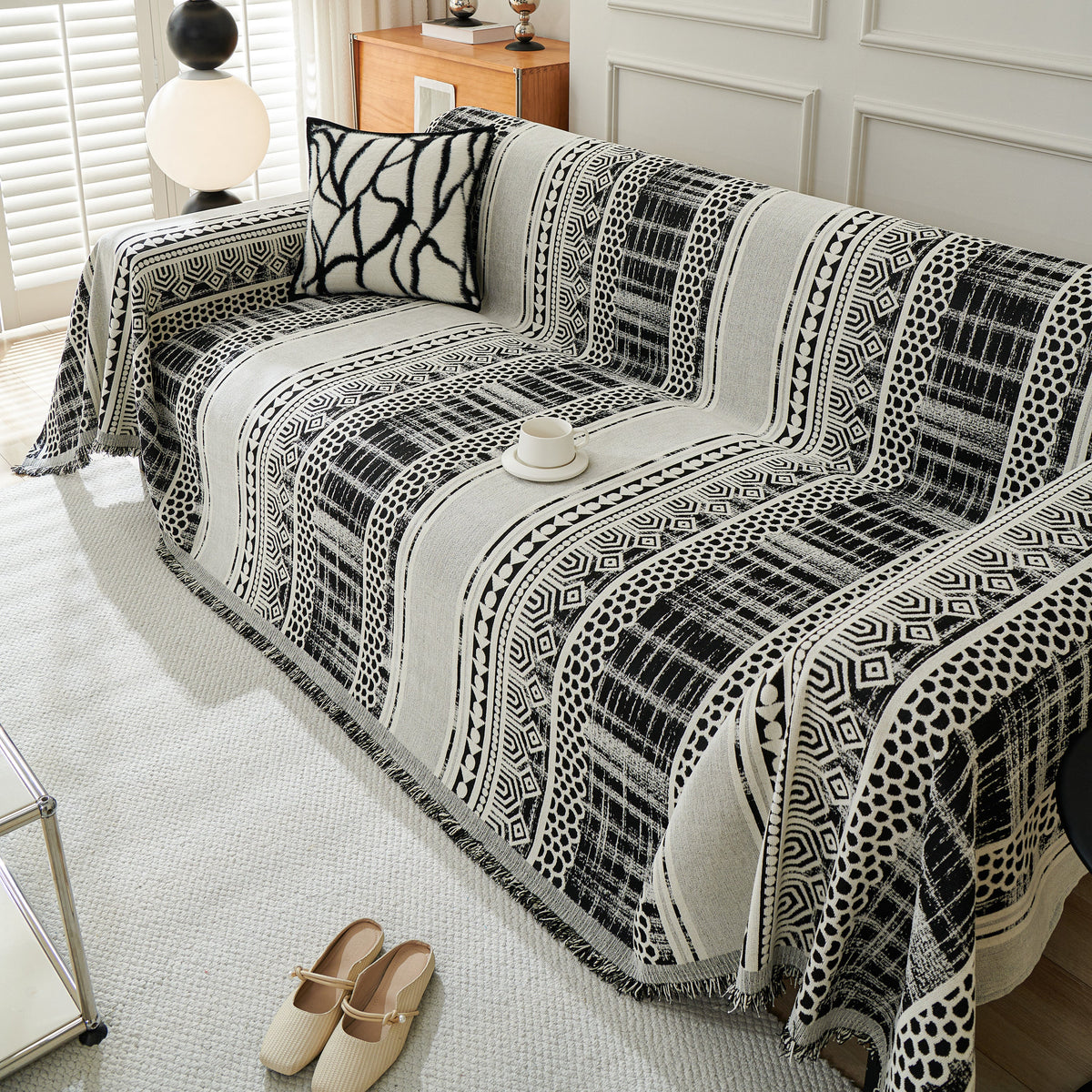 Chenille Sofa Cover Throw Blanket, Boho Geometric Scratch Proof Couch Protector, photo 27 of 40