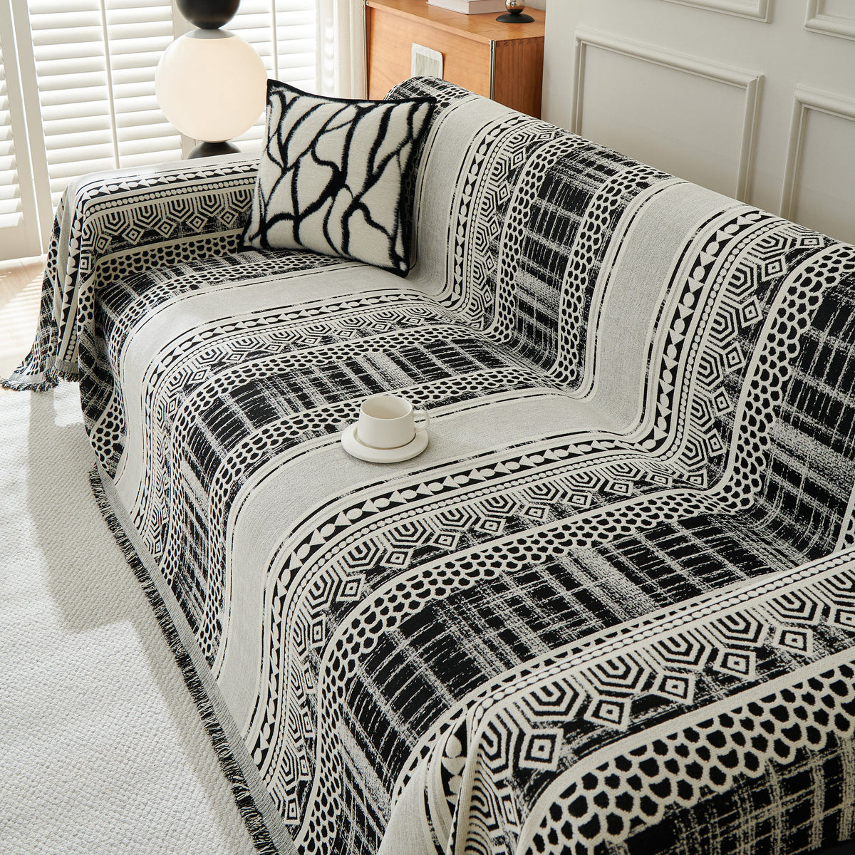 Chenille Sofa Cover Throw Blanket, Boho Geometric Scratch Proof Couch Protector, photo 22 of 40