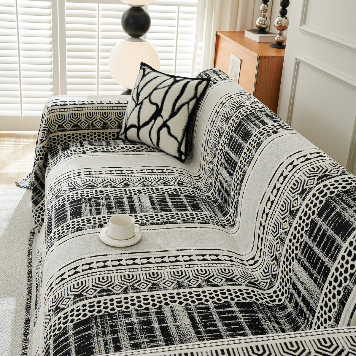 Chenille Sofa Cover Throw Blanket, Boho Geometric Scratch Proof Couch Protector, photo 19 of 40