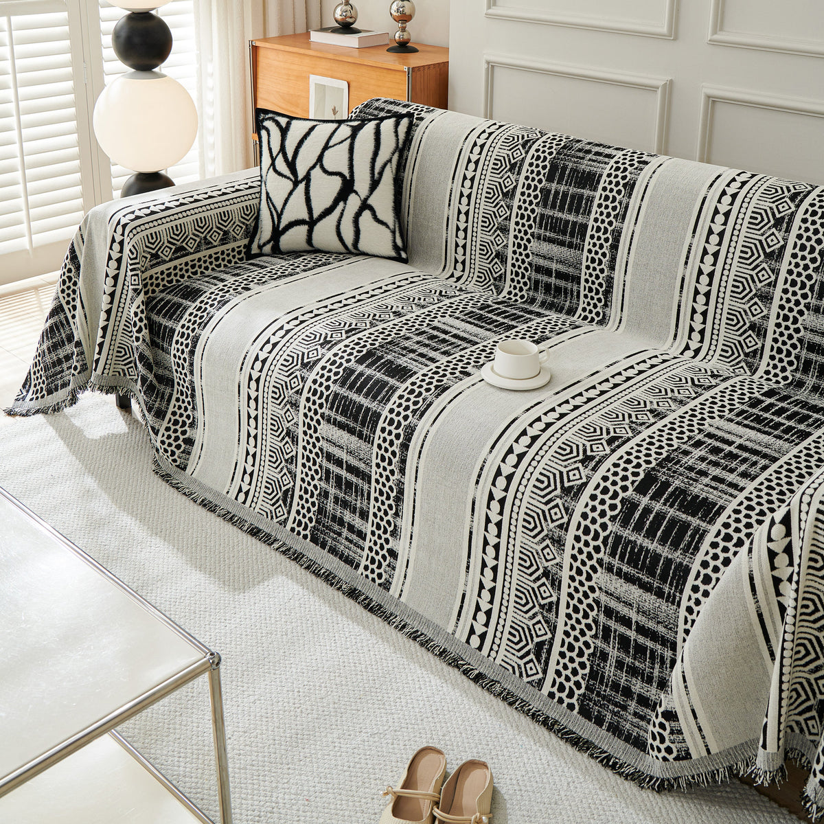 Chenille Sofa Cover Throw Blanket, Boho Geometric Scratch Proof Couch Protector, photo 20 of 40