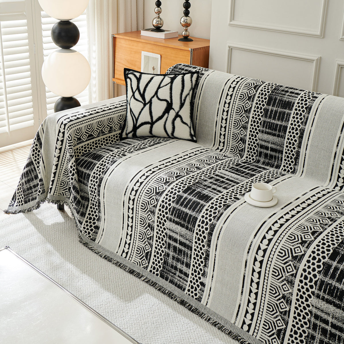 Chenille Sofa Cover Throw Blanket, Boho Geometric Scratch Proof Couch Protector, photo 21 of 40
